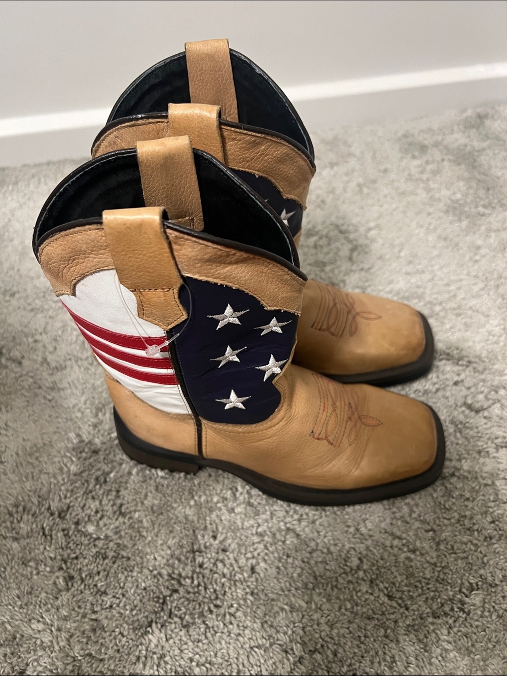 Kids Tan Cowboy Boots with American Flag Accent